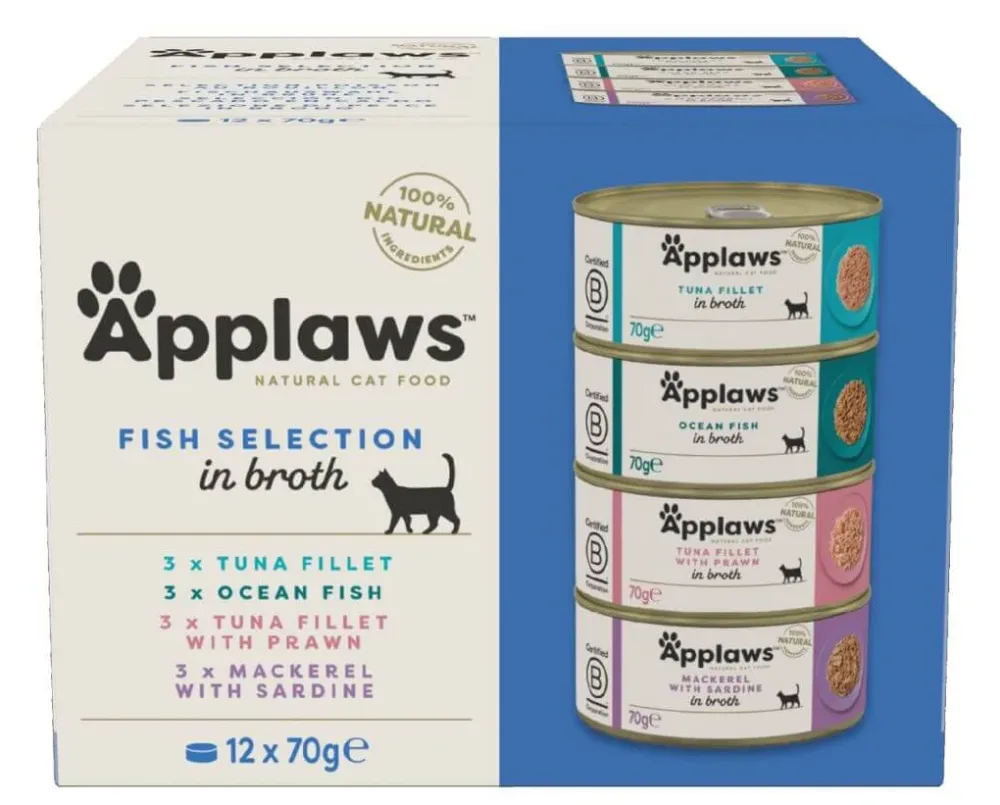 Applaws Nassfutter Multipack mit Makrelen, Thunfisch und Garnelen (12x70g)