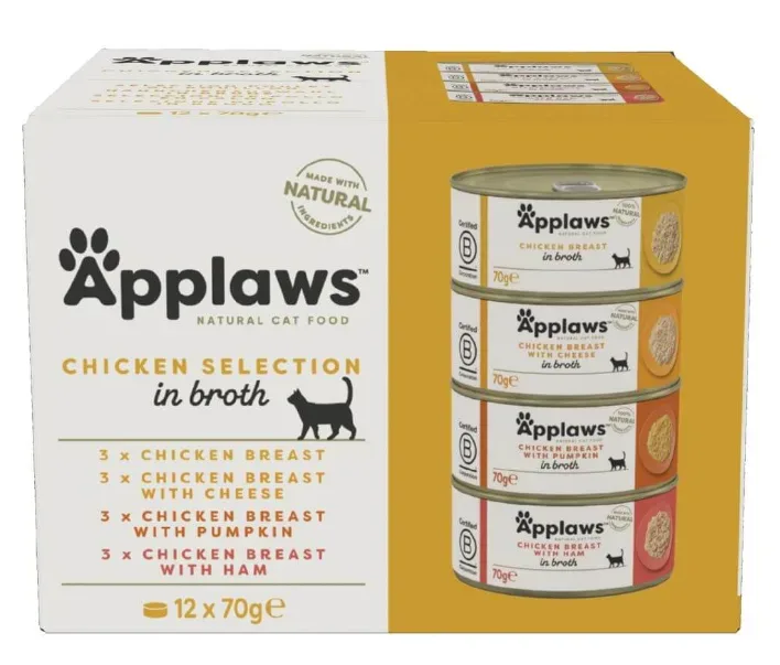 Applaws Nassfutter Katze Adult Multipack in Brühe 12x70 g Geflügel Auswahl