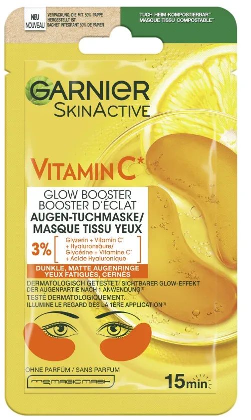 Garnier - Augen-Tuchmaske, SkinActive Vitamin C Glow Booster, 1 Paar