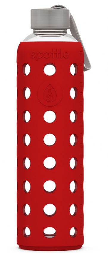 Spottle Glasflasche mit Silikonhülle 1l rot – Trinkflasche/Thermosflasche/Shaker