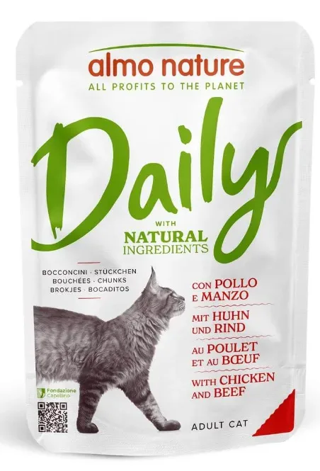 Almo Nature Daily mit Huhn und Rind, Nassfutter für Katzen (70g)