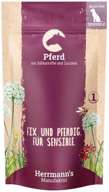 Herrmann's Pferd mit Süsskartoffel und Zucchini, Nassfutter für Hunde (150g)