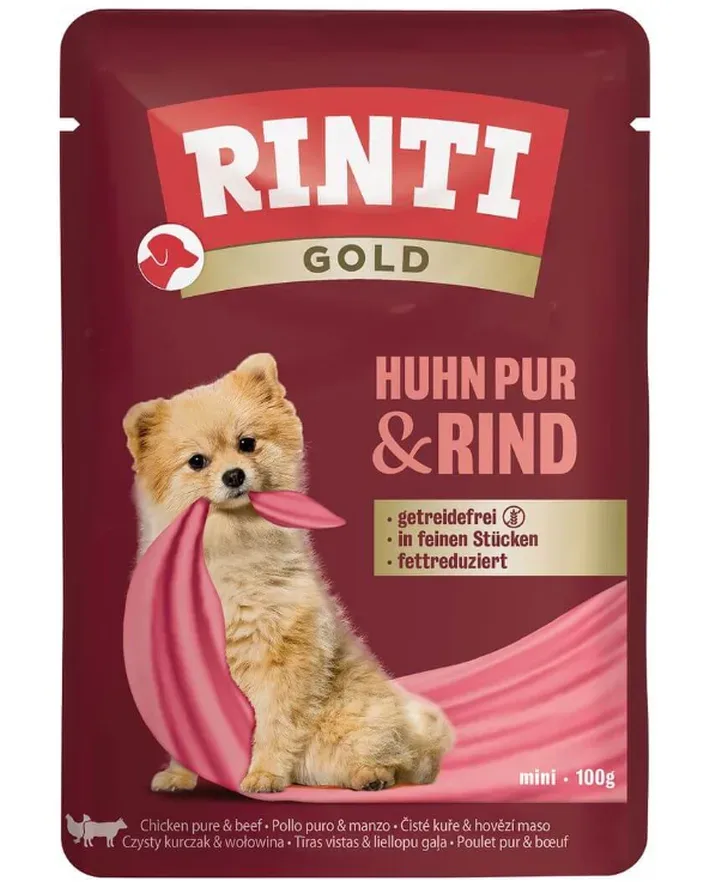 Rinti Huhn Pur und Rind, Nassfutter für Hunde (100g)