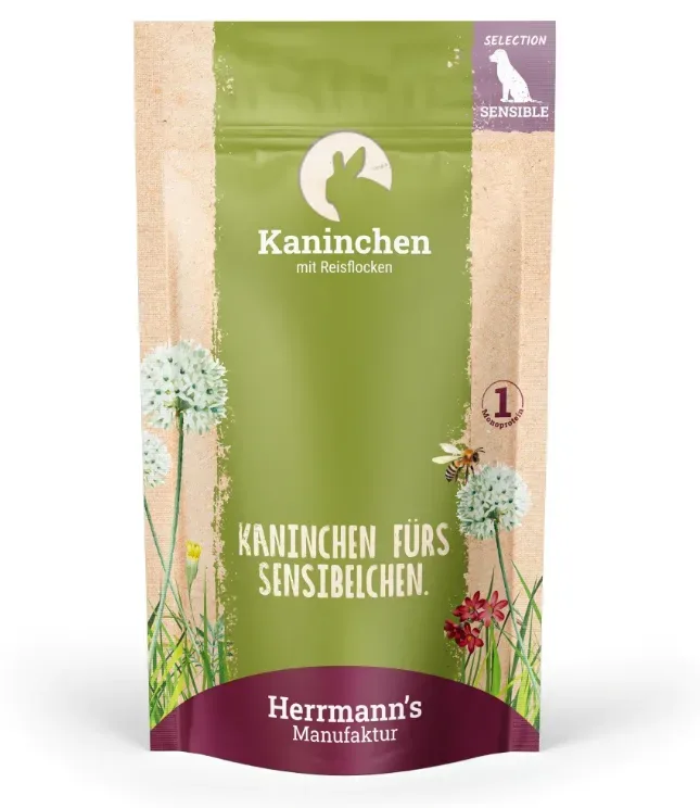 Herrmann's Kaninchen mit Reisflocken, Nassfutter für Hunde (150g)