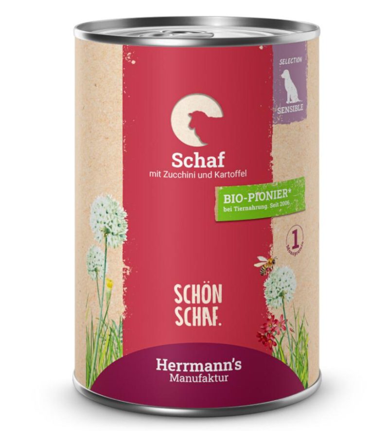 Herrmann's Schaf mit Zucchini und Kartoffeln, Nassfutter für Hunde (400g)