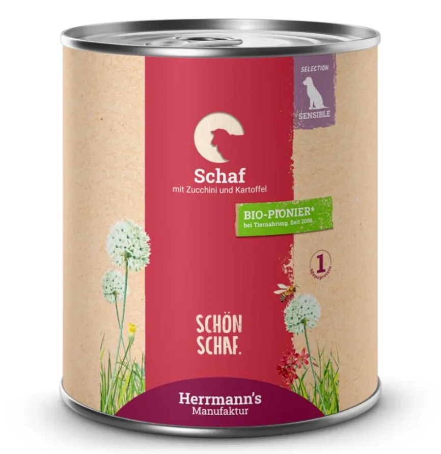 Herrmann's Schaf mit Zucchini und Kartoffeln, Nassfutter für Hunde (800g)