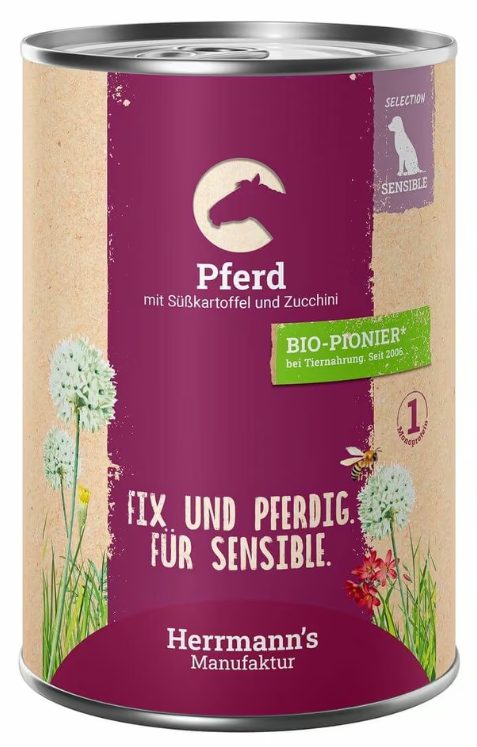 Herrmann's Pferd mit Süsskartoffel und Zucchini, Nassfutter für Hunde (400g)