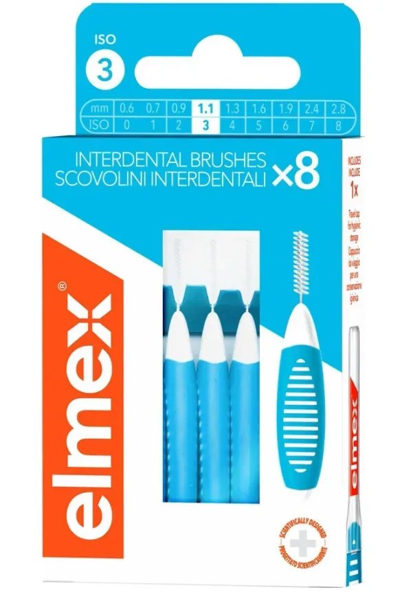 elmex Interdentalbürsten Blau Grösse 3, 0,6 mm, 8 Stück, Zahnzwischenraumbürste