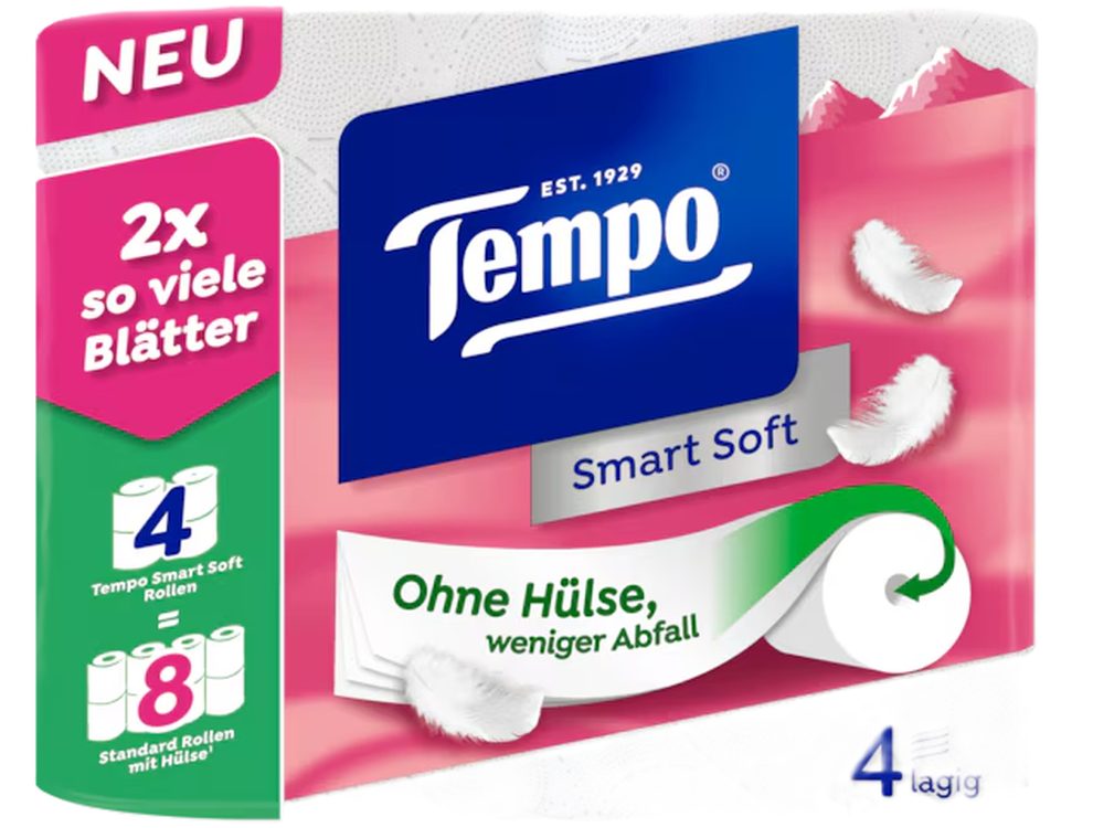 Tempo Toilettenpapier Smart, 4-lagig, 280 Blatt (4 Stk)