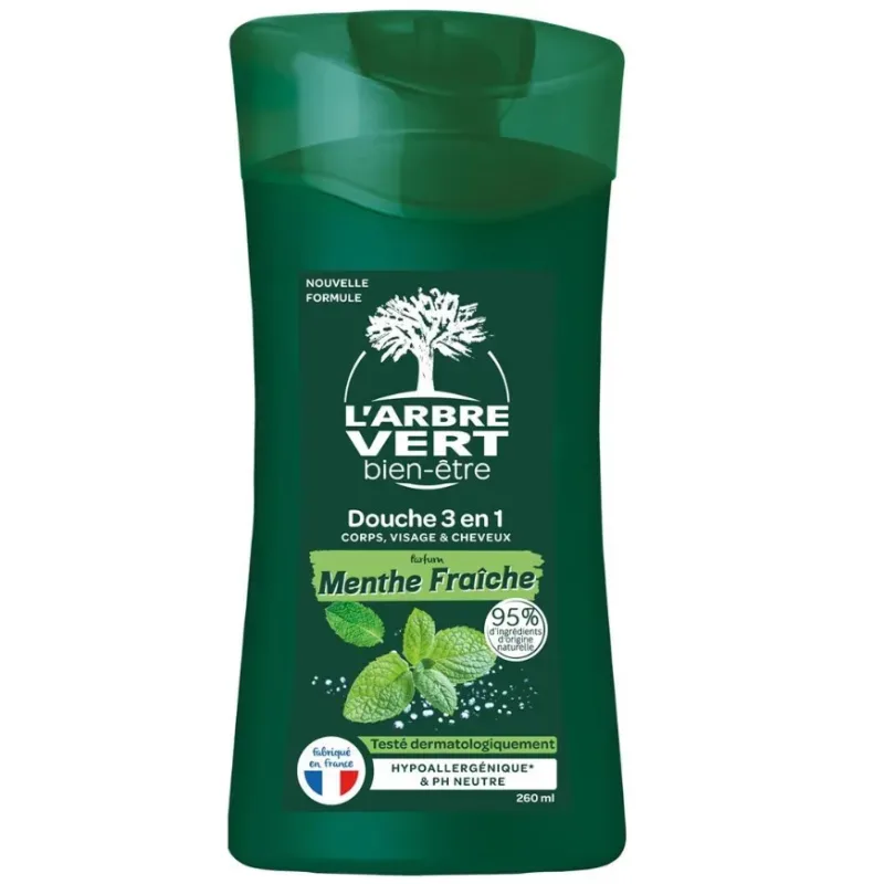 L'ARBRE VERT Ökologisches Duschgel für Männer Frische Minze (260ml)