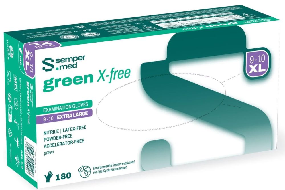 sempermed green X-free Nitril-Untersuchungshandschuh XL, Handumfang 23-25cm (180 Stk)