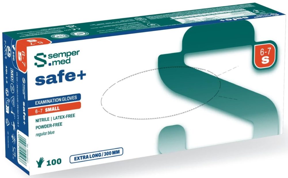 sempermed safe+ Nitril-Untersuchungshandschuh, Grösse S, steril, Handumfang 15-18cm (100 Stk)
