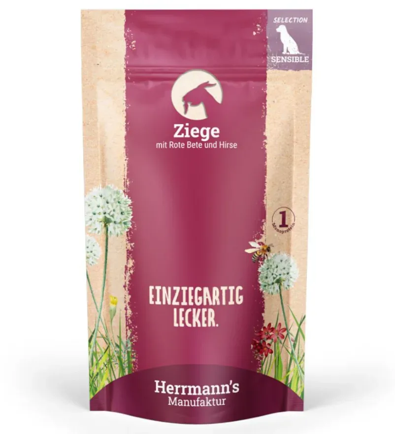 Herrmann's Ziege mit roter Beete und Hirse, Nassfutter für Hunde (150g)