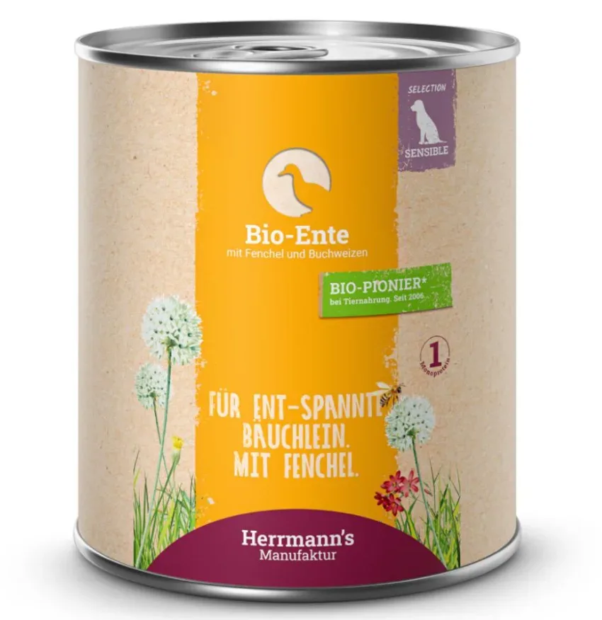 Herrmann's Bio Ente mit Fenchel und Buchweizen, Nassfutter für Hunde (800g)