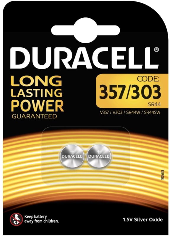 DURACELL Silberoxid-Knopfzellen 357 / 303 / SR44 / 1,5V (2 Stk)