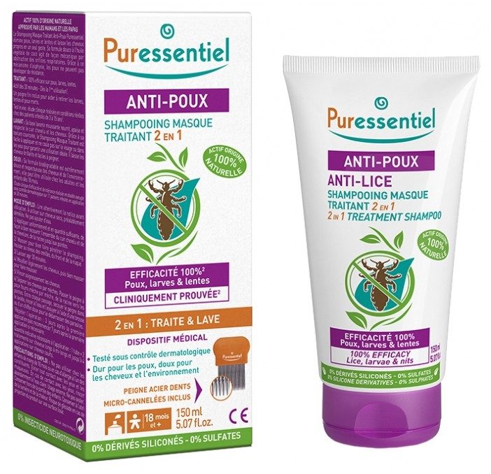 Puressentiel Anti-Läuse-Shampoo-Maske 2-in-1 +Kamm (150 ml)
