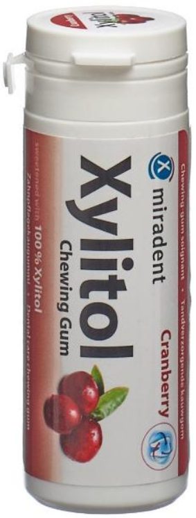 Miradent Xylitol Cranberry Zahnpflegekaugummi, Dose &agrave; 30 Stk.