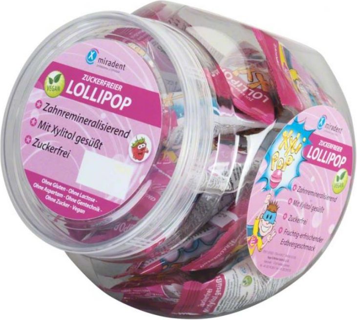 miradent Xylipop zuckerfreier Lollipop Erdbeere (25 Stk)