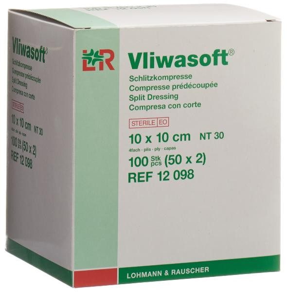 Vliwasoft Schlitzkompressen mit Y-Einschnitt 10x10cm steril (50x2 Stück)
