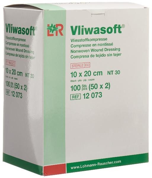 Vliwasoft Vliesstoffkompresse 10x20cm, 6-lagig (50 x 2 Stk)