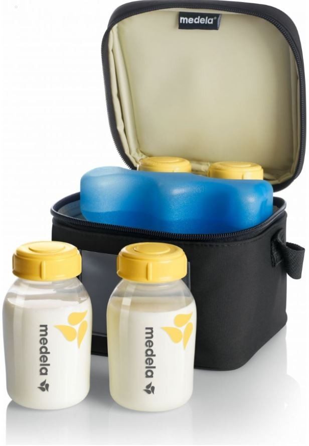 medela Kühltasche mit 4 Milchflaschen (1 Kühlelement)