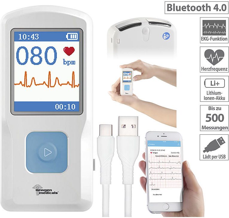 Mobiles medizinisches EKG-Messgerät mit PC-Software und App