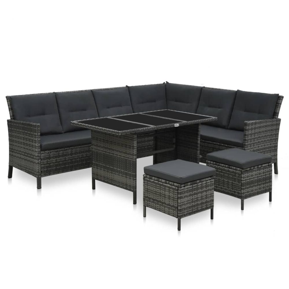4-tlg. Garten-Sofagarnitur mit Auflagen Poly Rattan Grau