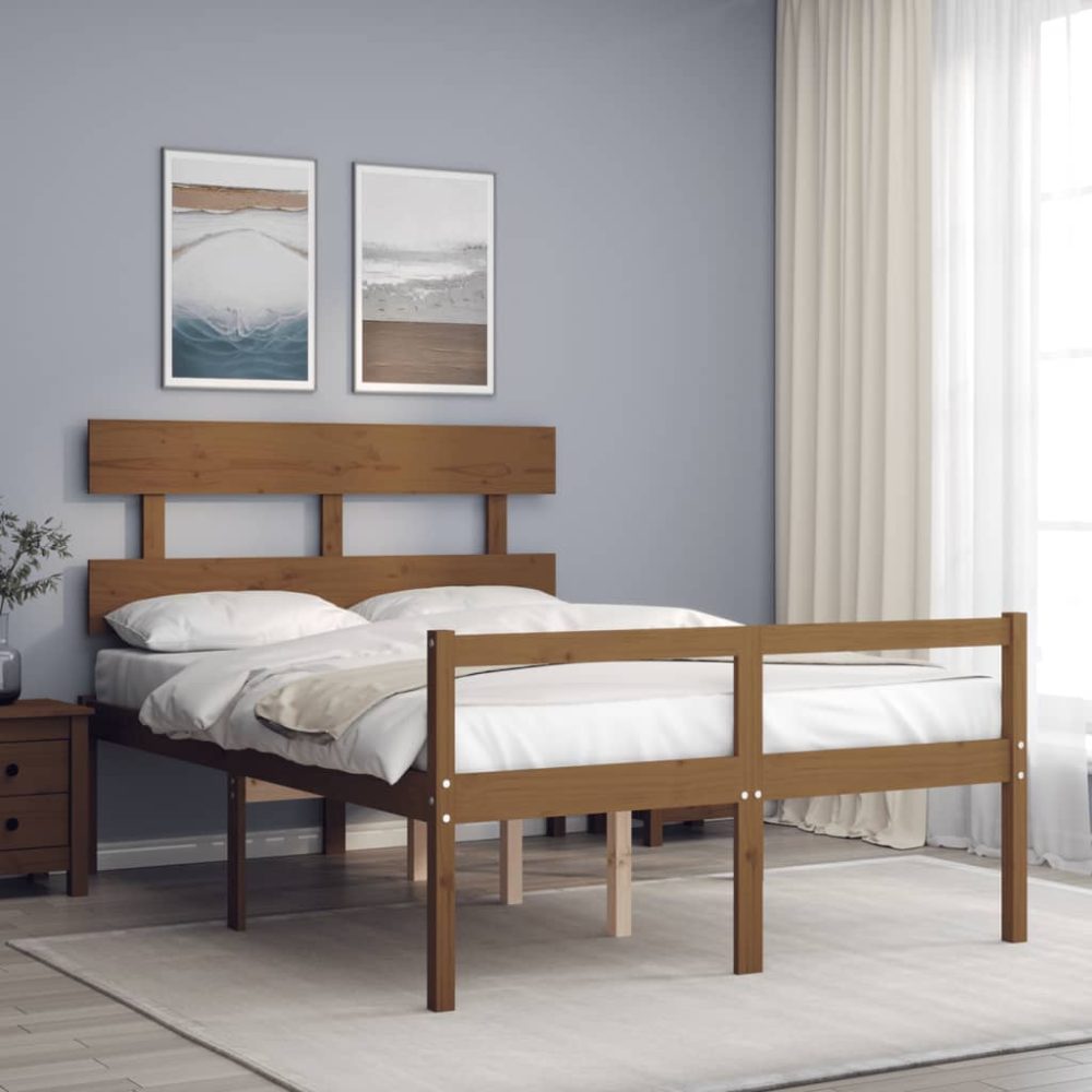 vidaXL Massivholzbett mit Kopfteil Honigbraun 4FT6 Double