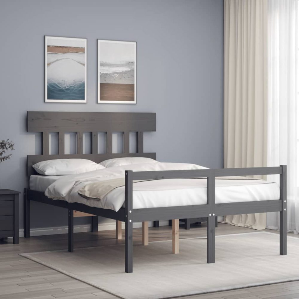 vidaXL Massivholzbett mit Kopfteil Grau 120x200 cm