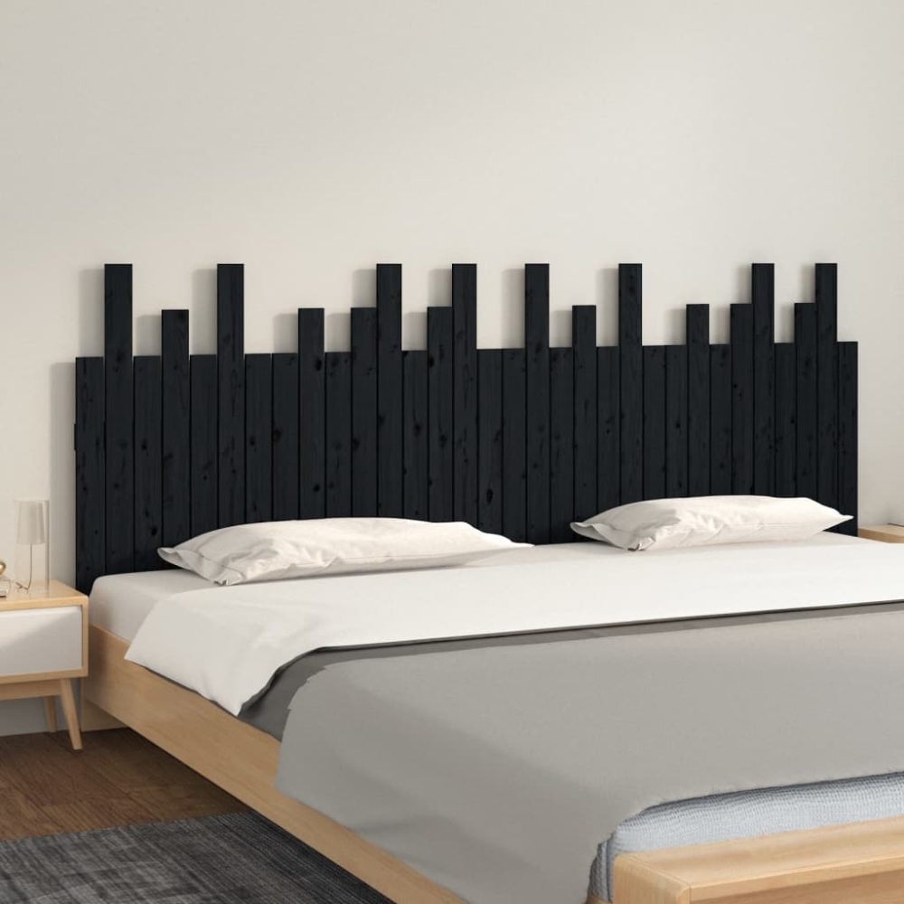 vidaXL Wand-Kopfteil Schwarz 204x3x80 cm Massivholz Kiefer