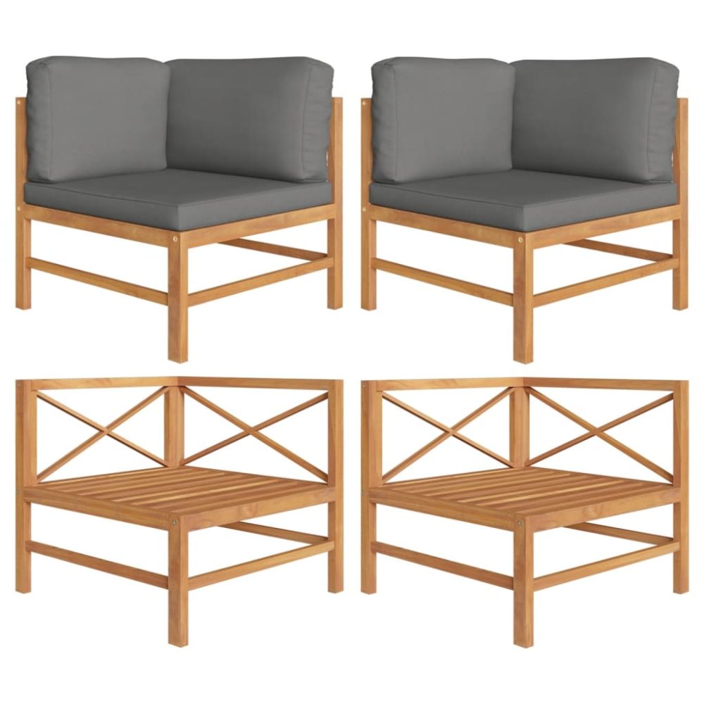 vidaXL Ecksofa 2 Stk. mit Dunkelgrauen Kissen Massivholz Teak