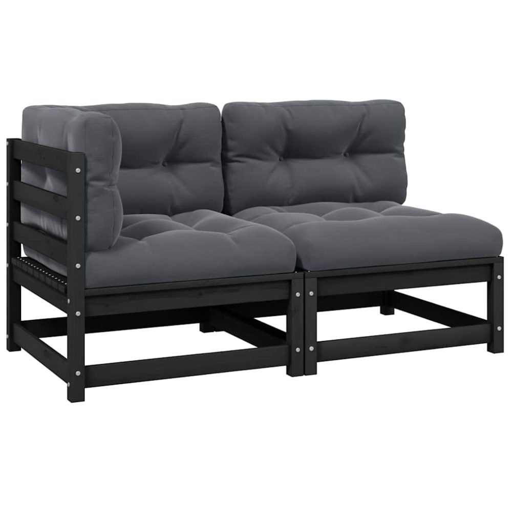 vidaXL 2-tlg. Garten-Lounge-Set mit Kissen Schwarz Massivholz Kiefer