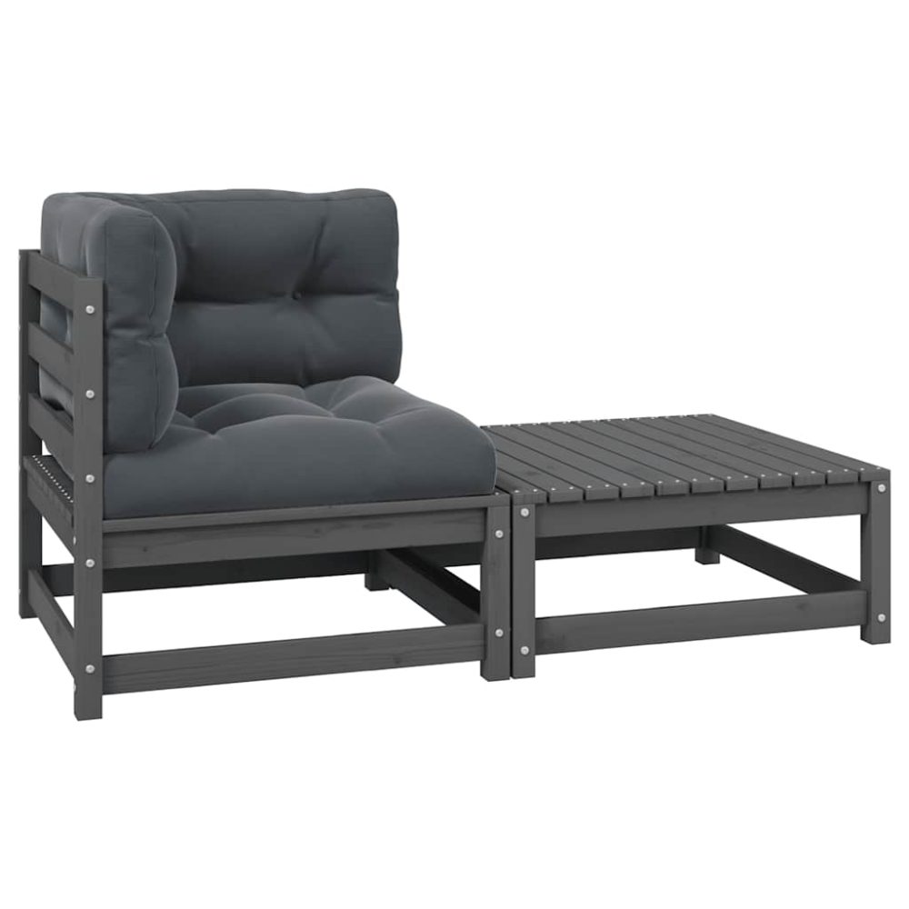 vidaXL 2-tlg. Garten-Lounge-Set mit Kissen Grau Massivholz Kiefer