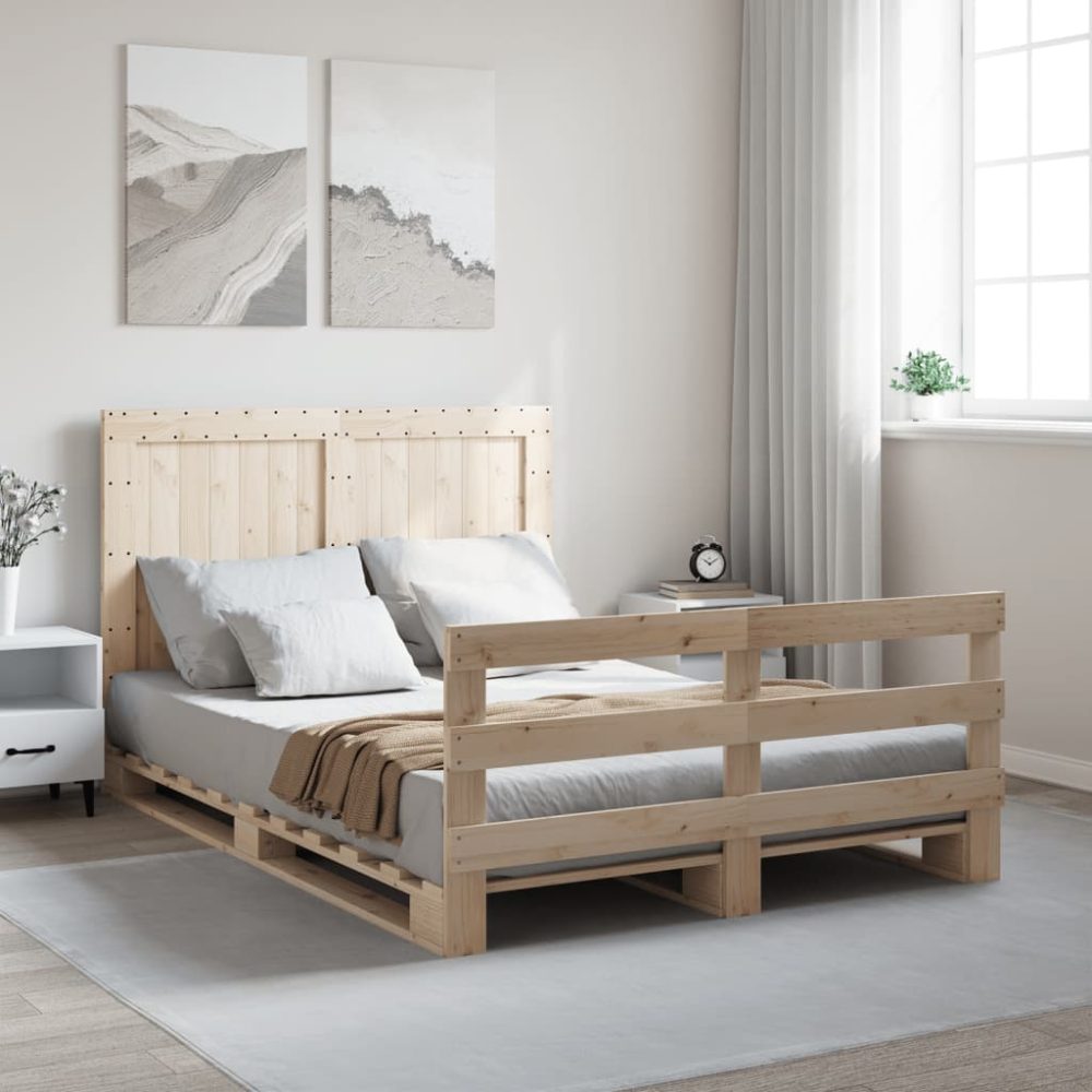 vidaXL Massivholzbett mit Kopfteil 160x200 cm Kiefer
