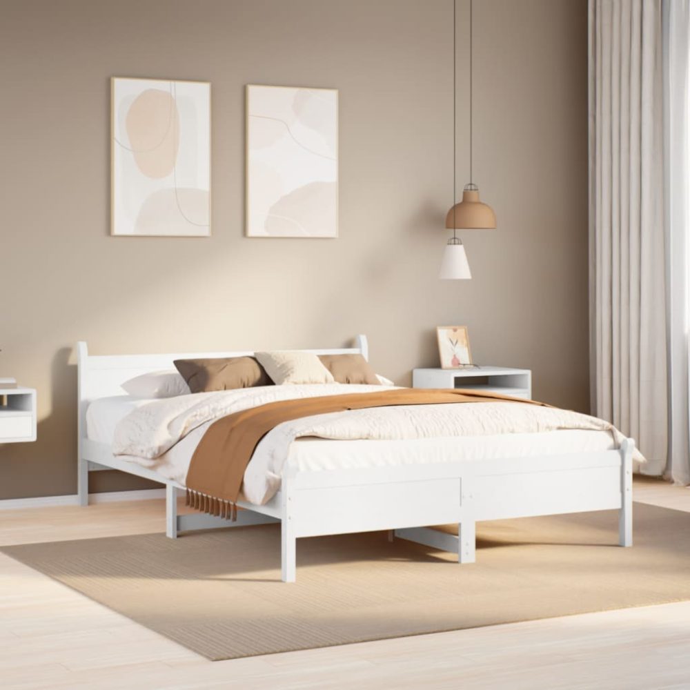 vidaXL Massivholzbett ohne Matratze Weiß 160x200 Kiefernholz