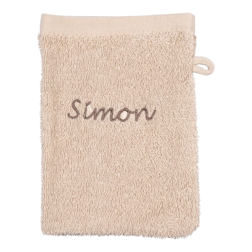 Waschlappen personalisiert mit Namen, 1 Stück, 100% Baumwolle, beige