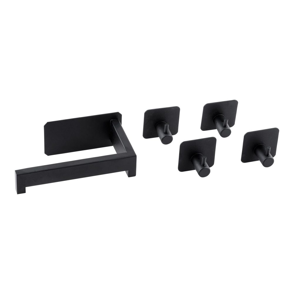 Toilettenrollenhalter ?Premium Black? + 4 gratis Handtuchhaken