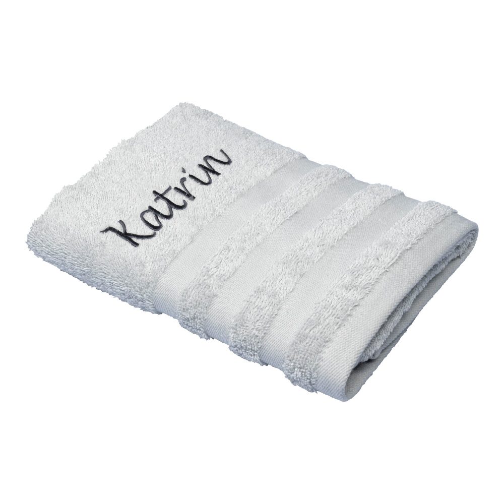 Handtuch personalisiert mit Namen, 50x100 cm,  100% Baumwolle, silber