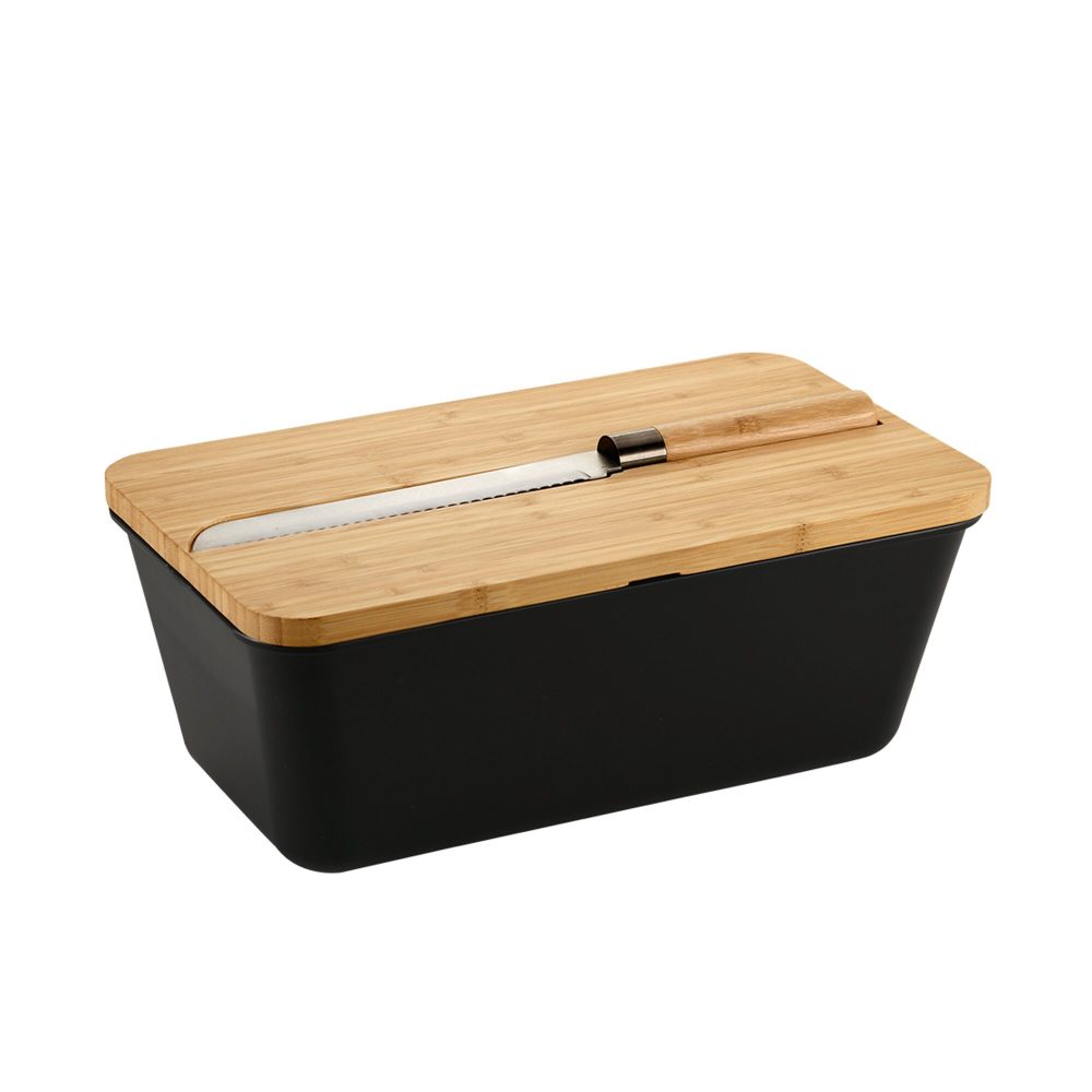 Brotbox mit Bambus-Schneidebrett und Messer