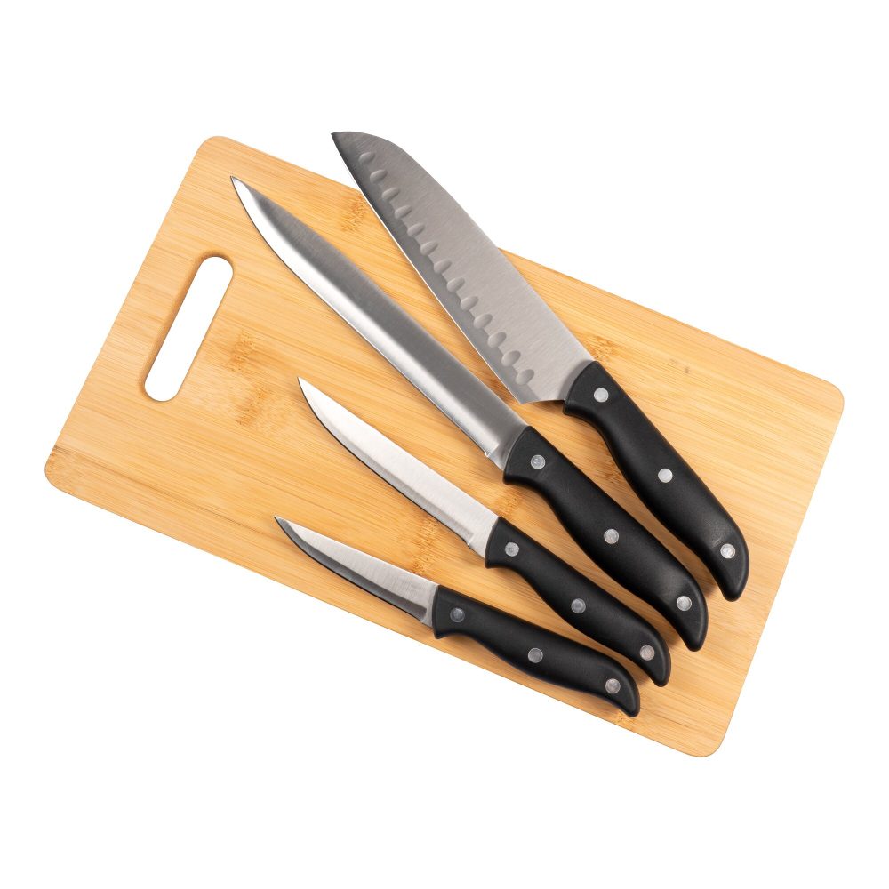 Messer-Set mit Bambusbrett, 5-teilig