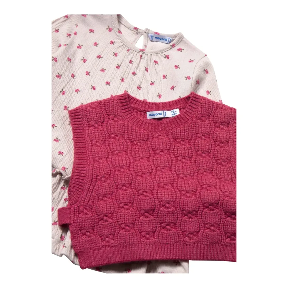 2-tlg. Set Krepp-Kleid langarm und Pullunder