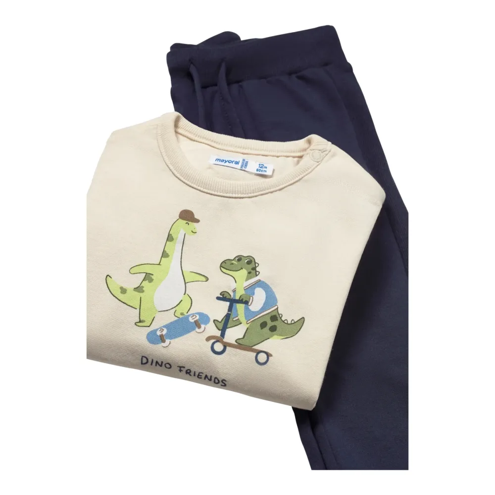 3-tlg. Set Shirt langarm, Steppweste und Jogginghose Dinos