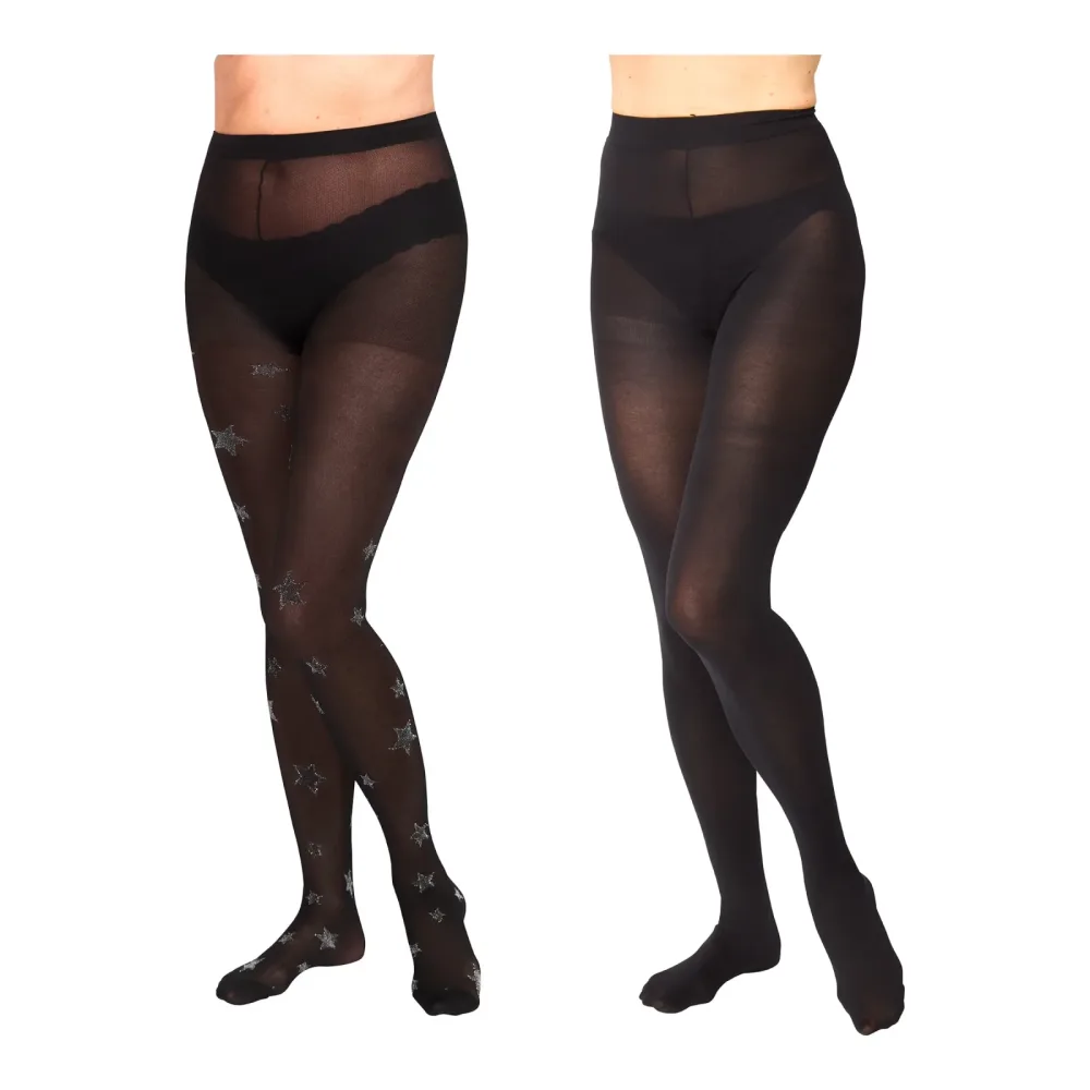 Strumpfhose ?Stern & uni?, 2 Stück, Größe: 3XL