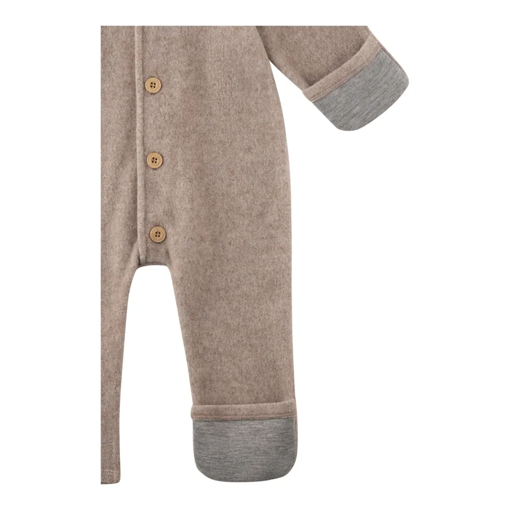 Sanetta Wollfleece-Overall mit Kapuze und Klappbündchen beige melange