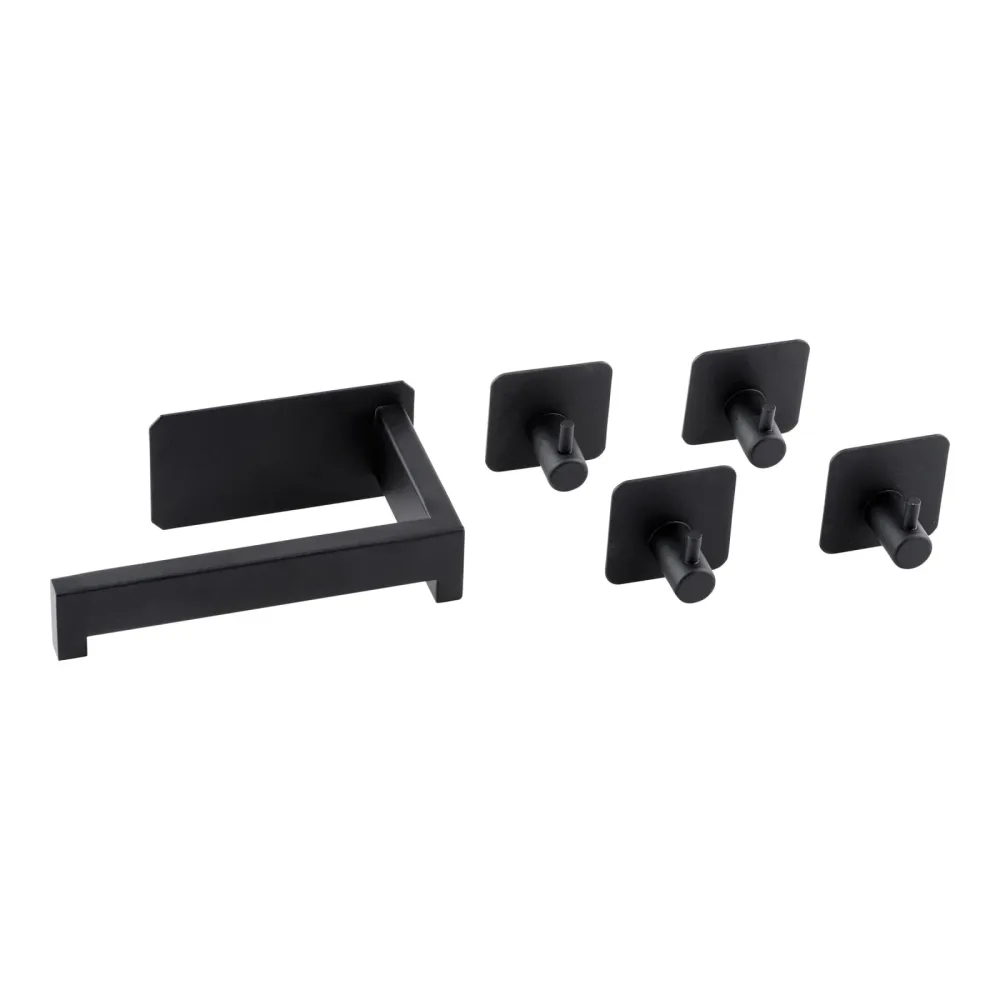 Toilettenrollenhalter ?Premium Black? + 4 gratis Handtuchhaken