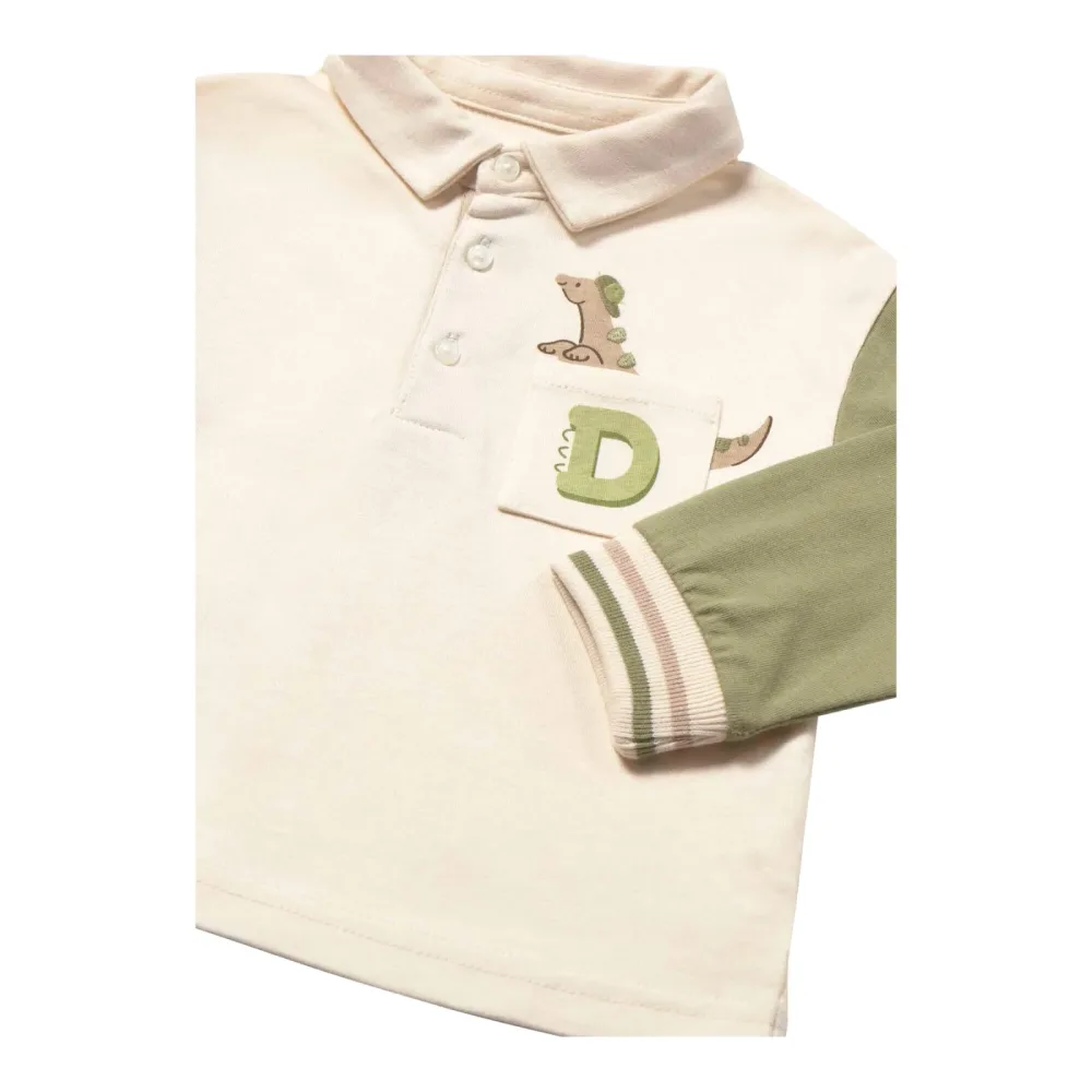 Polo-Shirt langarm mit Tasche Dino