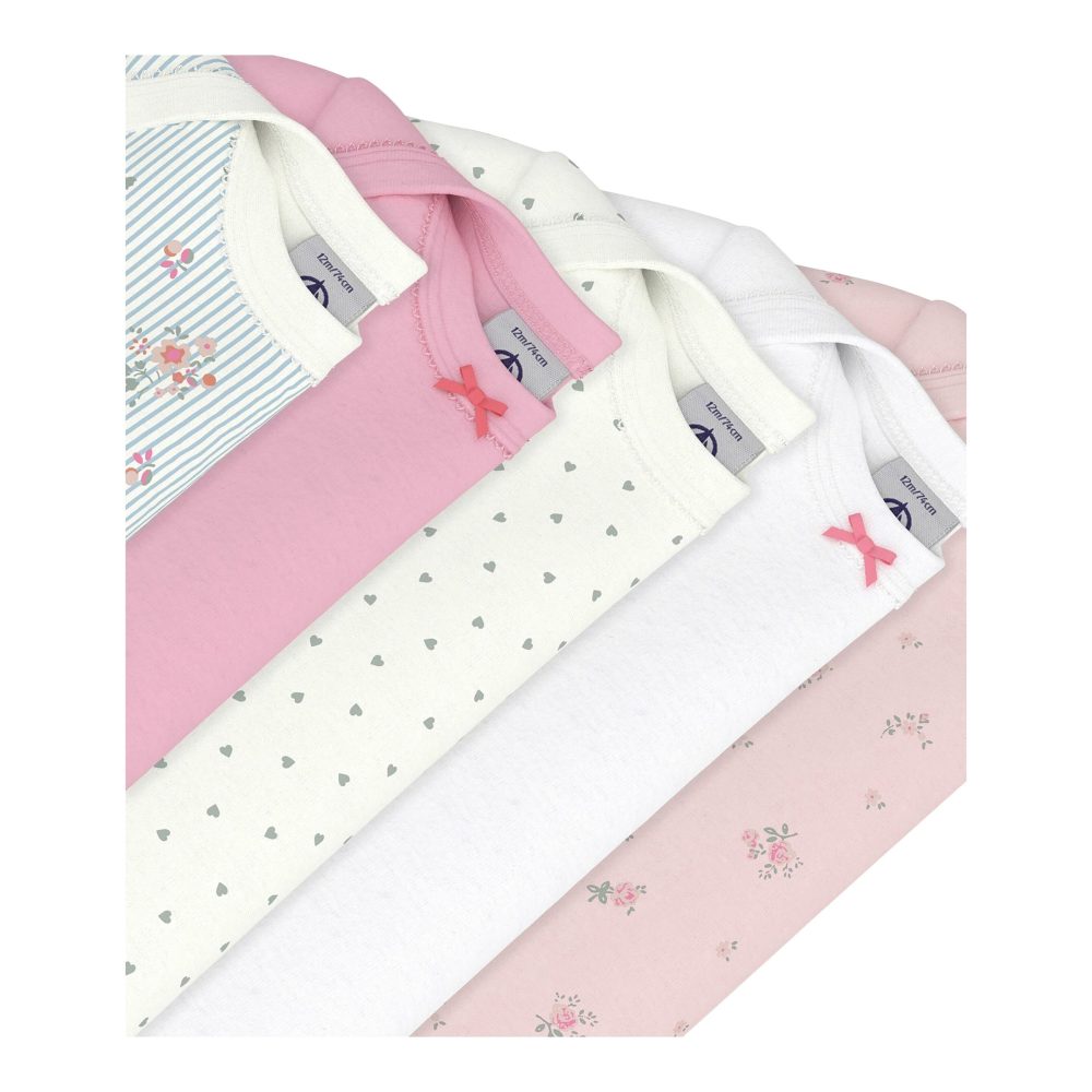 5er-Pack Bodys kurzarm Blumen Herzen