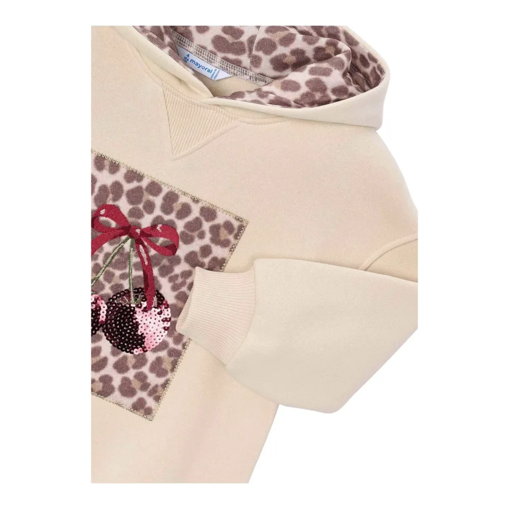 Sweatkleid langarm mit Kapuze Kirschen Leoprint