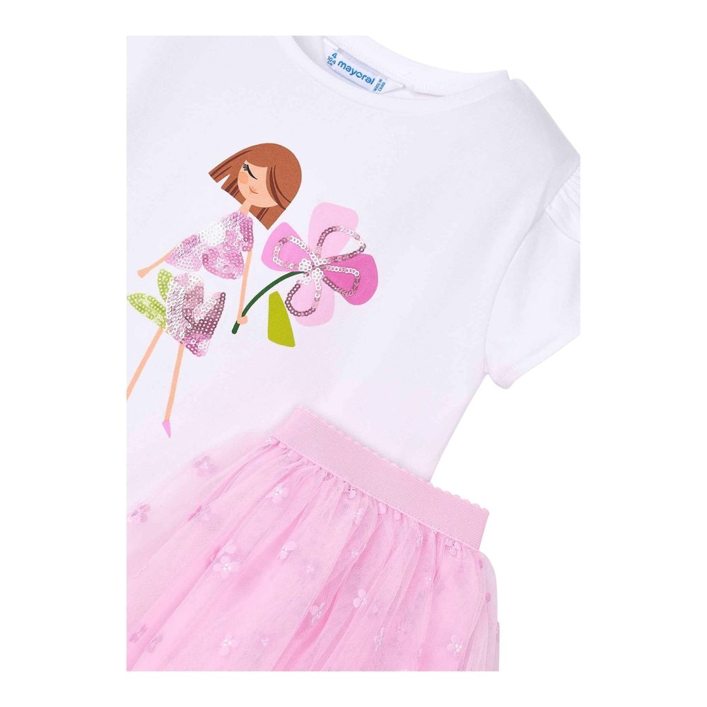 2-tlg. Set T-Shirt und Tüllrock Blumen