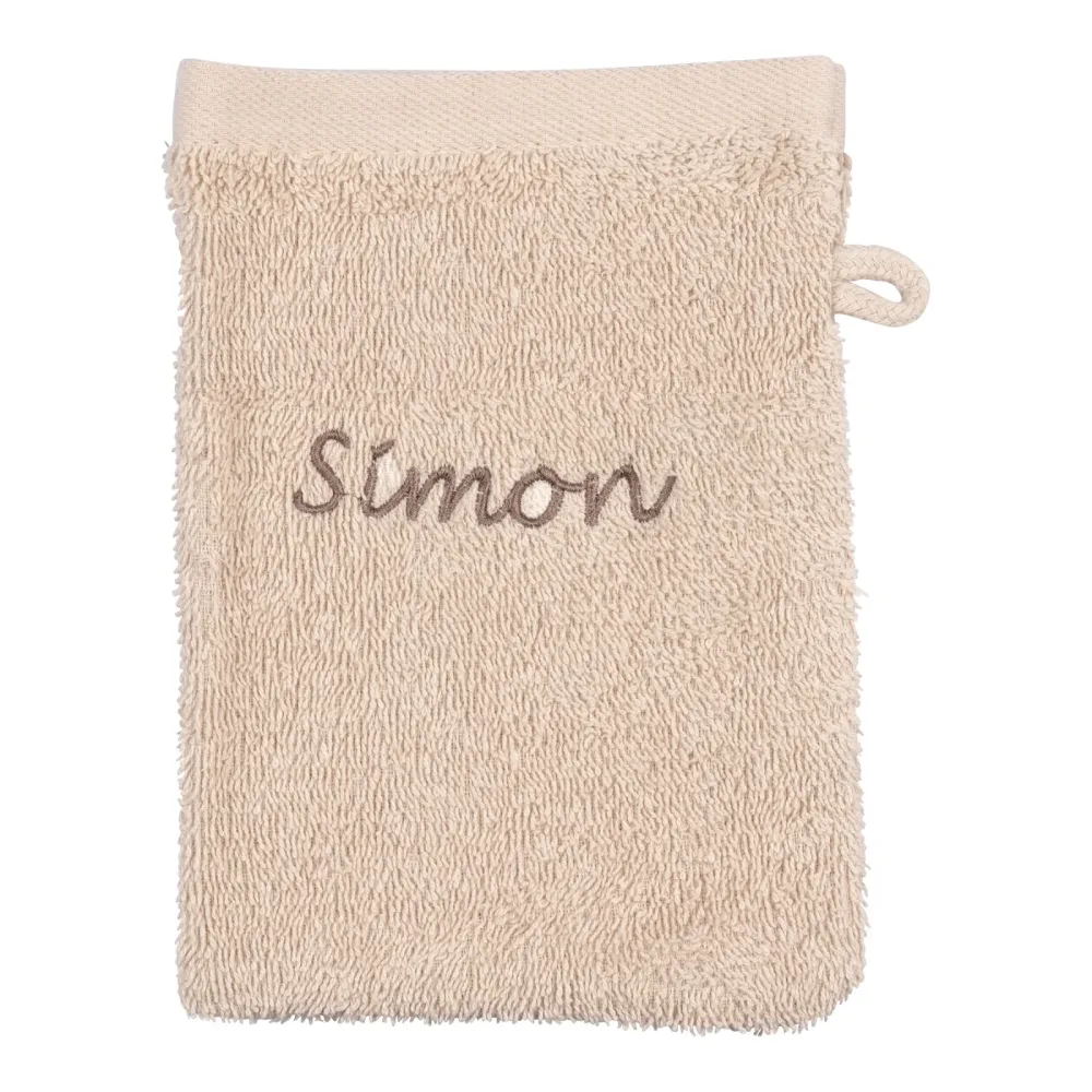 Waschlappen personalisiert mit Namen, 1 Stück, 100% Baumwolle, beige